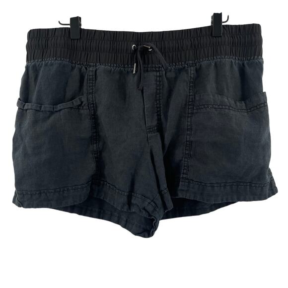 ATHLETA Cabo Shorts Size 16 100% Linen Washed Out Black Pull On Summer Casual - Picture 1 of 12